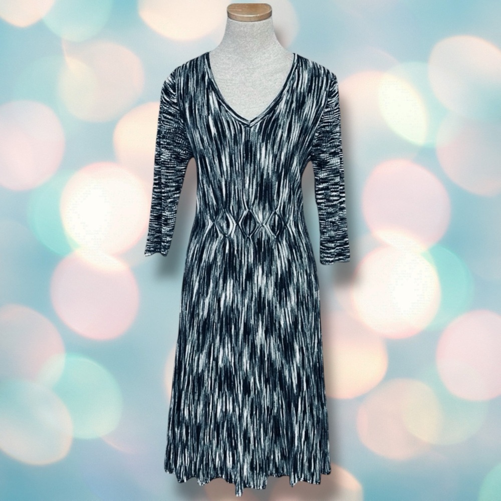 Connected Apparel Women’s Gray Abstract Stretchy 3/4 Sleeve V-Neck Dress Size S